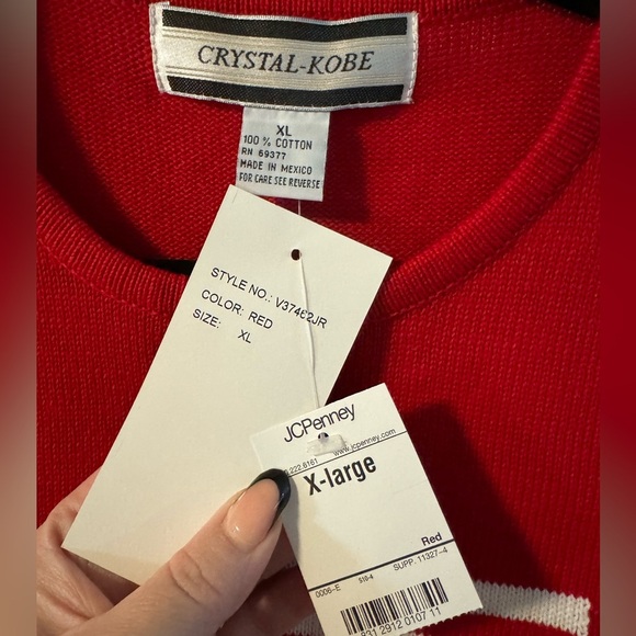Crystal-Kobe Red Knit Sleeveless Sweater TopAmerican Flag XL Preppy Americana - Picture 9 of 9